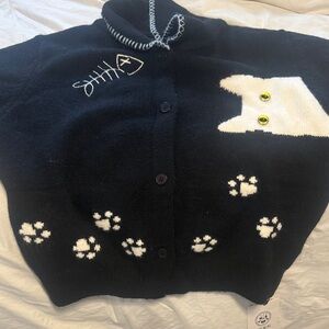 Cider Black and White Cat Cardigan! Super soft!